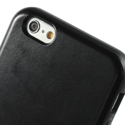 Apple iPhone 6 (6s) melns cieta silikona (TPU) apvalks ar ādas atdarinājumu / Vacins.lv