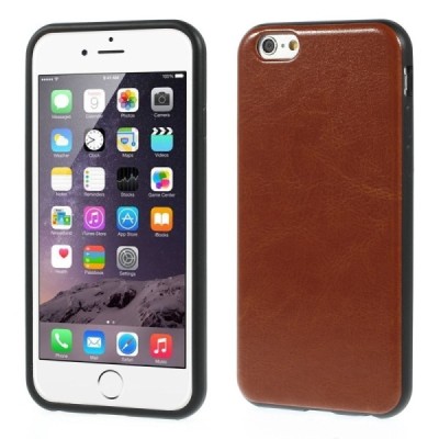 Apple iPhone 6 (6s) rudas kieto silikono TPU dėklas su odos imitacija - nugarėlė / Priedai.lt