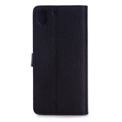 HTC Desire EYE atvēramais melns ādas Litchi maciņš / Vacins.lv