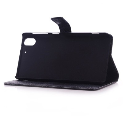 HTC Desire EYE atvēramais melns ādas Litchi maciņš / Vacins.lv