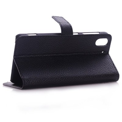 HTC Desire EYE atvēramais melns ādas Litchi maciņš / Vacins.lv