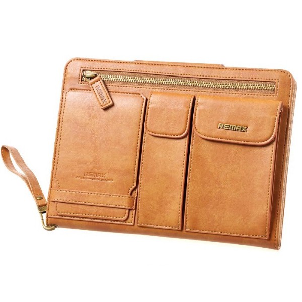 „Remax“ Pedestrian solidus atverčiamas dėklas, rankinė - ruda (iPad Air 2)