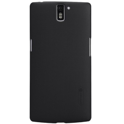 OnePlus One Nillkin Frosted Shield juodas plastikinis dėklas + apsauginė ekrano plėvelė / Priedai.lt