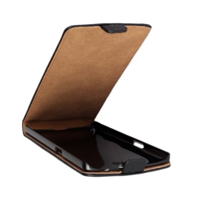 OnePlus One klasikinis vertikaliai atverčiamas juodas odinis dėklas / Priedai.lt