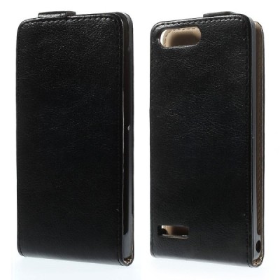 Huawei Ascend G6 4G LTE klasisks ādas vertikāli atvēramais melns maciņš / Vacins.lv