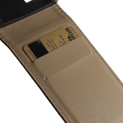 Huawei Ascend G6 4G LTE klasisks ādas vertikāli atvēramais melns maciņš / Vacins.lv