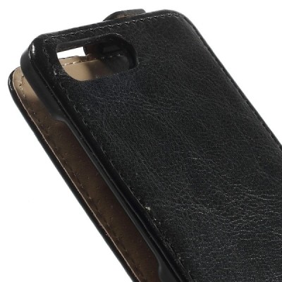 Huawei Ascend G6 4G LTE klasisks ādas vertikāli atvēramais melns maciņš / Vacins.lv