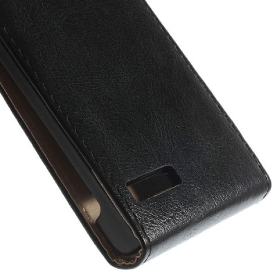 Huawei Ascend G6 4G LTE klasisks ādas vertikāli atvēramais melns maciņš / Vacins.lv