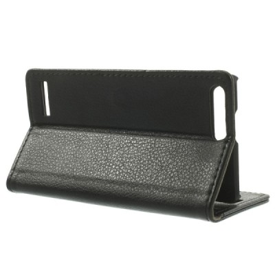 Huawei Ascend G6 4G LTE atverčiamas juodas odinis Litchi dėklas - piniginė / Priedai.lt