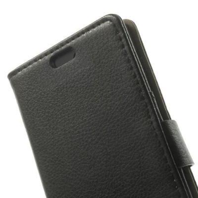 Huawei Ascend G6 4G LTE atverčiamas juodas odinis Litchi dėklas - piniginė / Priedai.lt