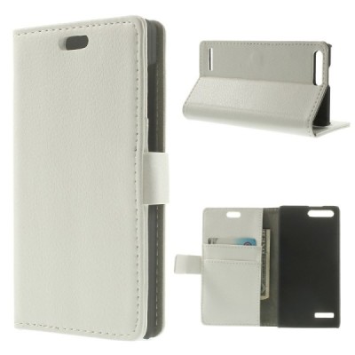 Huawei Ascend G6 4G LTE atverčiamas baltas odinis Litchi dėklas - piniginė / Priedai.lt