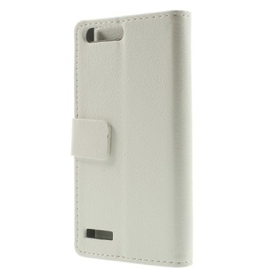 Huawei Ascend G6 4G LTE atverčiamas baltas odinis Litchi dėklas - piniginė / Priedai.lt