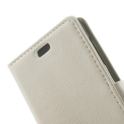 Huawei Ascend G6 4G LTE atverčiamas baltas odinis Litchi dėklas - piniginė / Priedai.lt