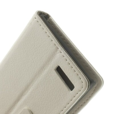 Huawei Ascend G6 4G LTE atverčiamas baltas odinis Litchi dėklas - piniginė / Priedai.lt