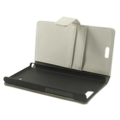 Huawei Ascend G6 4G LTE atverčiamas baltas odinis Litchi dėklas - piniginė / Priedai.lt