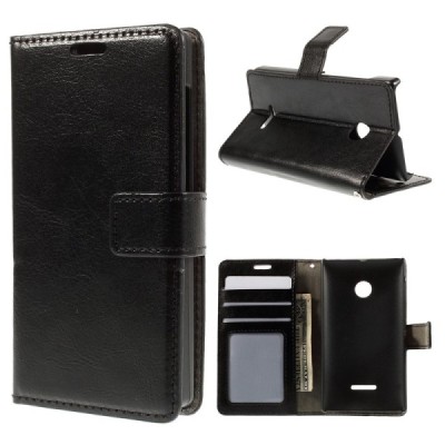 Microsoft Lumia 435 atvēramais melns ādas maciņš / Vacins.lv