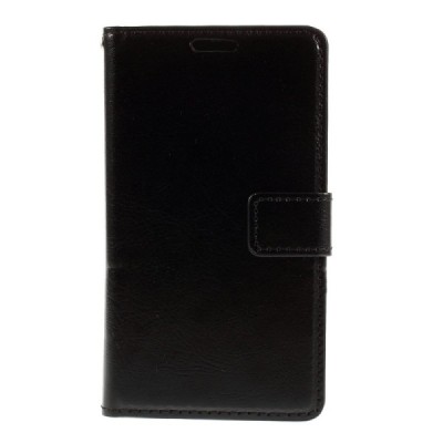 Microsoft Lumia 435 atvēramais melns ādas maciņš / Vacins.lv