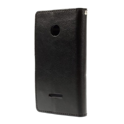 Microsoft Lumia 435 atvēramais melns ādas maciņš / Vacins.lv