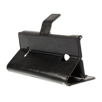 Microsoft Lumia 435 atvēramais melns ādas maciņš / Vacins.lv