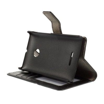 Microsoft Lumia 435 atvēramais melns ādas maciņš / Vacins.lv