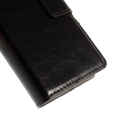 Microsoft Lumia 435 atvēramais melns ādas maciņš / Vacins.lv