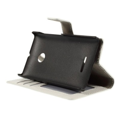 Microsoft Lumia 435 atvēramais balts ādas maciņš / Vacins.lv