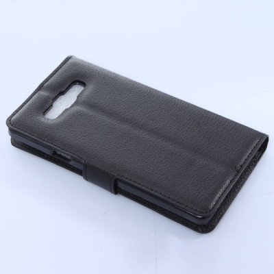 Samsung Galaxy A7 atverčiamas juodas odinis Litchi dėklas - piniginė / Priedai.lt