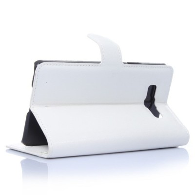 Samsung Galaxy A7 atverčiamas baltas odinis Litchi dėklas - piniginė / Priedai.lt