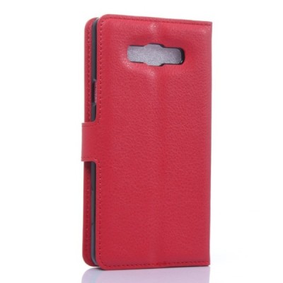 Samsung Galaxy A7 atvēramais sarkans ādas Litchi maciņš / Vacins.lv