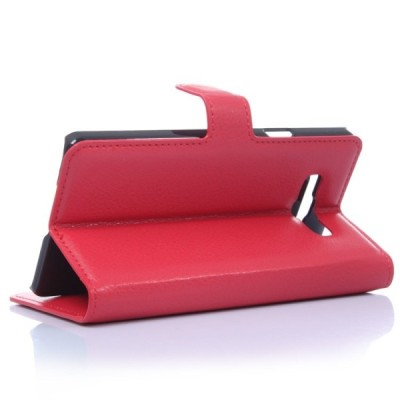 Samsung Galaxy A7 atvēramais sarkans ādas Litchi maciņš / Vacins.lv