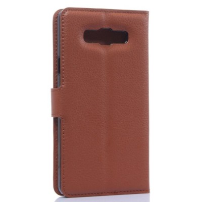 Samsung Galaxy A7 atvēramais brūns ādas Litchi maciņš / Vacins.lv