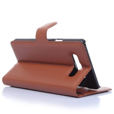 Samsung Galaxy A7 atvēramais brūns ādas Litchi maciņš / Vacins.lv