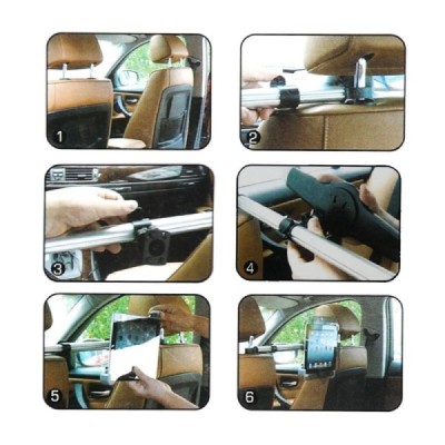 Automobilinis planšetės laikiklis (centrinis) tvirtinamas prie (tarp) galvos atlošų / Priedai.lt