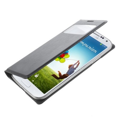 Samsung Galaxy S4 juodas odinis atverčiamas „Smart Window“ dėklas su langeliu / Priedai.lt