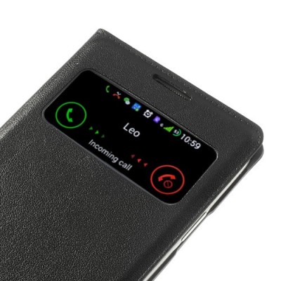 Samsung Galaxy S4 juodas odinis atverčiamas „Smart Window“ dėklas su langeliu / Priedai.lt