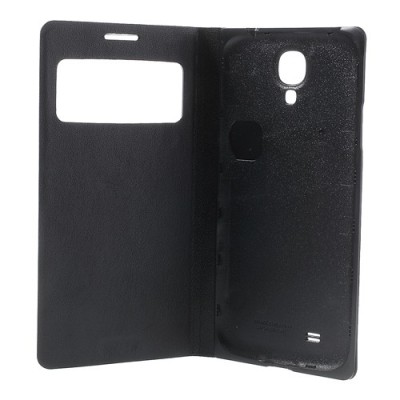 Samsung Galaxy S4 juodas odinis atverčiamas „Smart Window“ dėklas su langeliu / Priedai.lt
