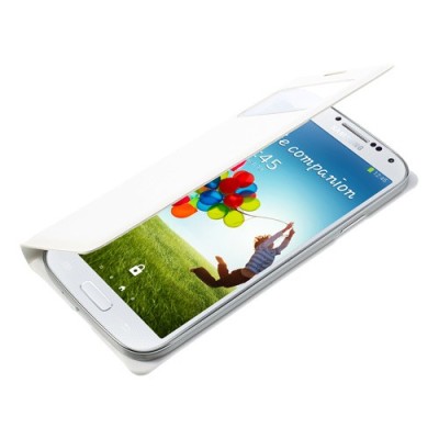 Samsung Galaxy S4 baltas odinis atverčiamas „Smart Window“ dėklas su langeliu / Priedai.lt