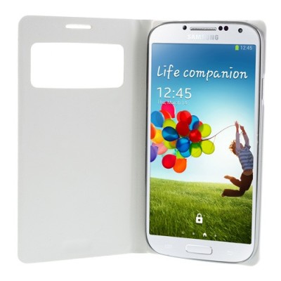 Samsung Galaxy S4 baltas odinis atverčiamas „Smart Window“ dėklas su langeliu / Priedai.lt