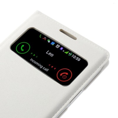 Samsung Galaxy S4 baltas odinis atverčiamas „Smart Window“ dėklas su langeliu / Priedai.lt