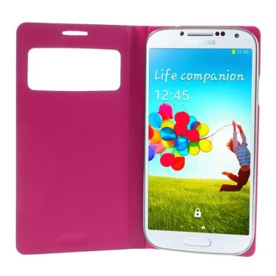 Samsung Galaxy S4 rožinis odinis atverčiamas „Smart Window“ dėklas su langeliu / Priedai.lt
