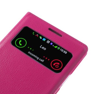 Samsung Galaxy S4 rožinis odinis atverčiamas „Smart Window“ dėklas su langeliu / Priedai.lt