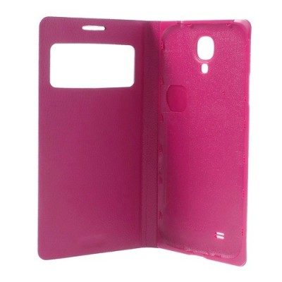Samsung Galaxy S4 rožinis odinis atverčiamas „Smart Window“ dėklas su langeliu / Priedai.lt