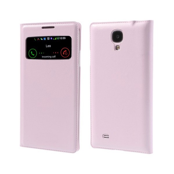 „Smart Window“ atverčiamas odinis dėklas - šviesiai rožinis (Galaxy S4)