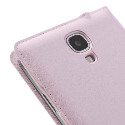 Samsung Galaxy S4 šviesiai rožinis odinis atverčiamas „Smart Window“ dėklas su langeliu / Priedai.lt