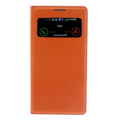 Samsung Galaxy S4 oranžs atvēramais Smart Window ādas maciņš / Vacins.lv