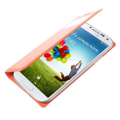 Samsung Galaxy S4 oranžs atvēramais Smart Window ādas maciņš / Vacins.lv
