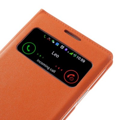 Samsung Galaxy S4 oranžs atvēramais Smart Window ādas maciņš / Vacins.lv