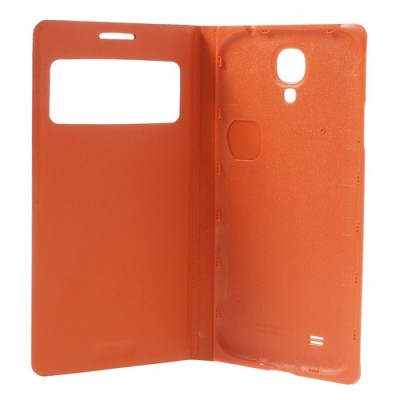 Samsung Galaxy S4 oranžs atvēramais Smart Window ādas maciņš / Vacins.lv