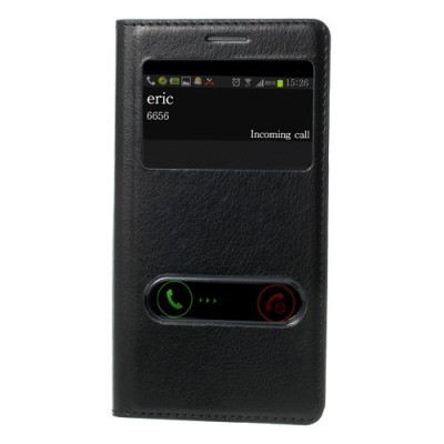 Samsung Galaxy S3 juodas odinis atverčiamas „Smart Window“ dėklas su langeliu / Priedai.lt