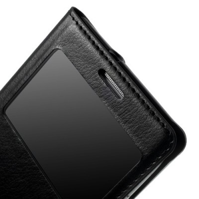 Samsung Galaxy S3 juodas odinis atverčiamas „Smart Window“ dėklas su langeliu / Priedai.lt